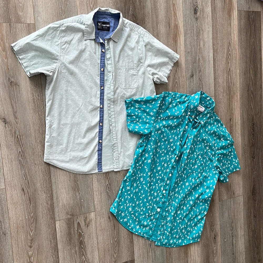 Men’s short sleeve flamingo print button up dress shirts bundle size Medium
